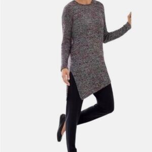 Pure Jill Asymmetrical Gray Red Black Cotton Wool Cashmere Blend Sweater M